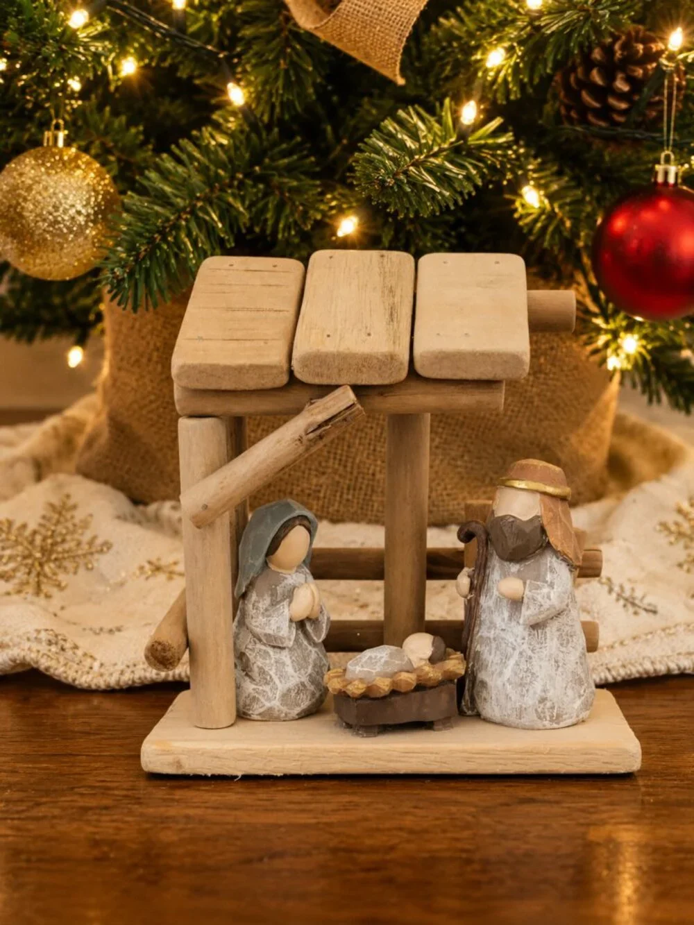 Miniature Wooden Nativity Set Holy Family Rustic Christmas Tabletop Tree Decor
